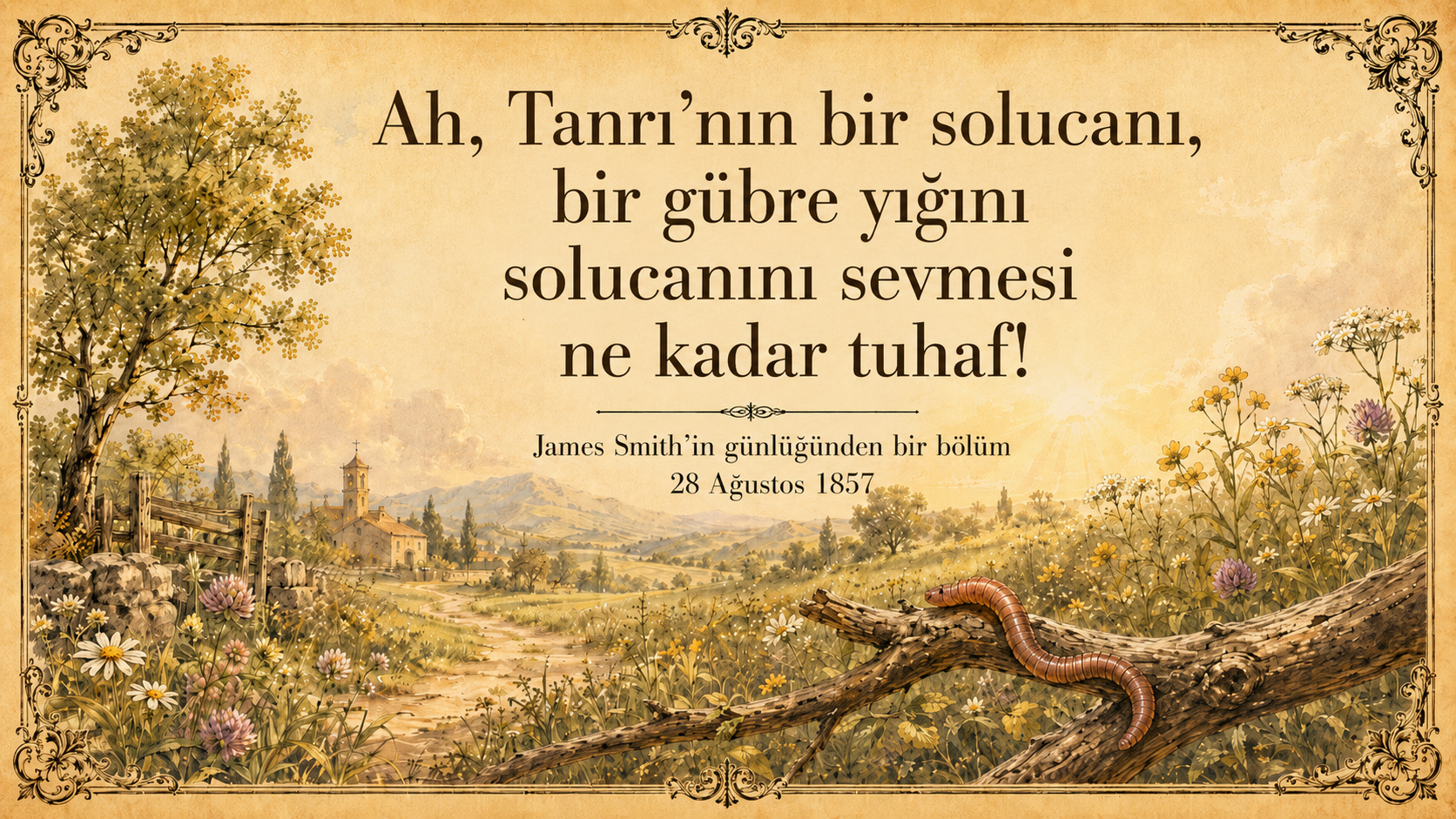 Ah, Tanrı’nın bir solucanı, bir gübre yığını solucanını sevmesi ne kadar tuhaf!